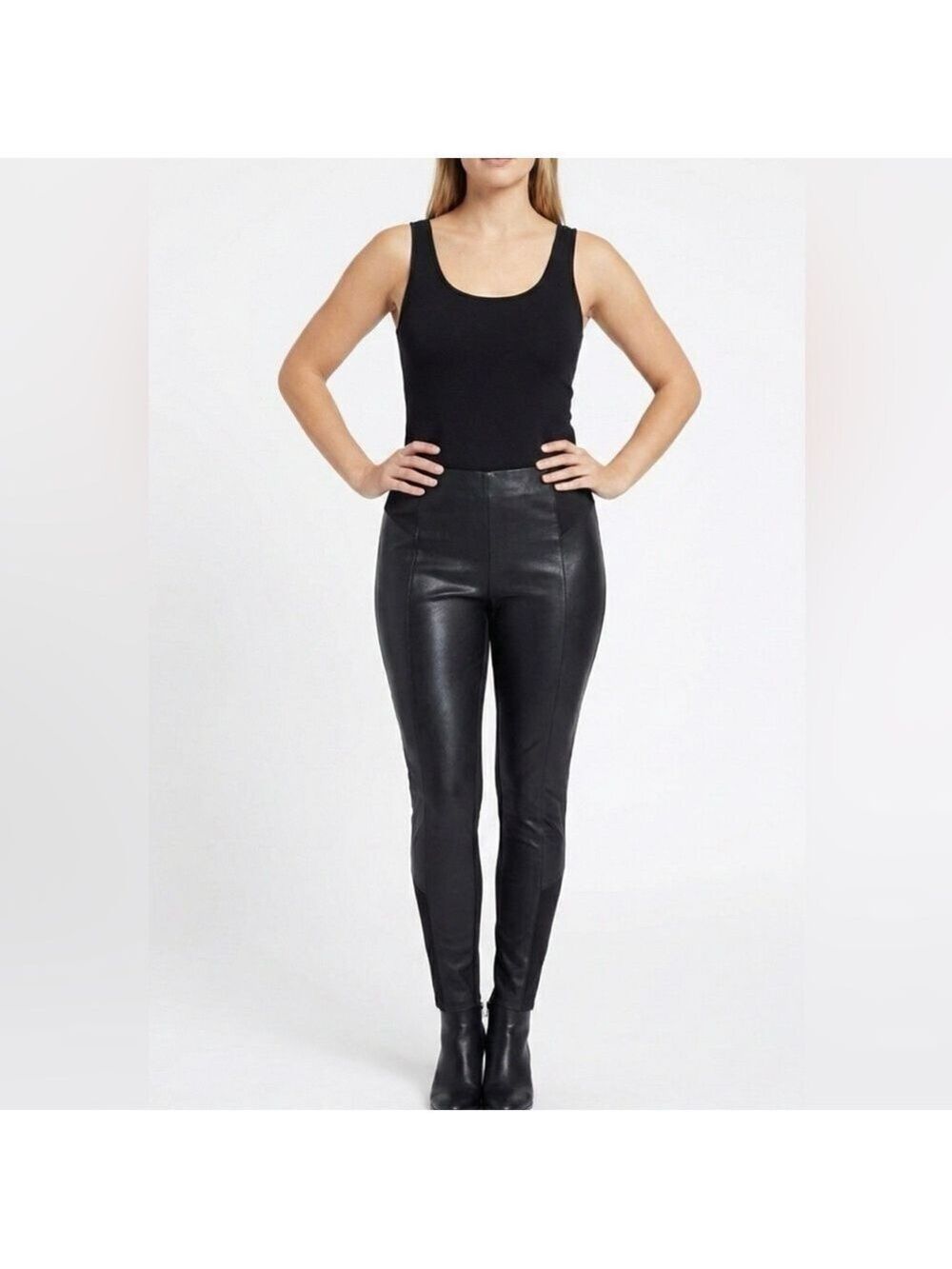 CITY CHIC Faux Leather Front Pull On Skinny Trousers Stretch Fabric Back Sz 18
